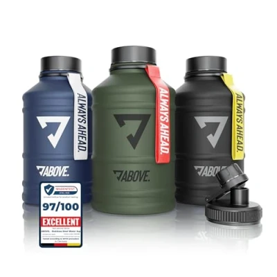 Afbeelding van Above. Waterfles van staal, 1,3 2,2 l, 2 doppen, BPA vrij, geschikt voor koolzuurhoudende dranken, waterdicht, sport, fitness en outdooractiviteiten (1,3 blauw wit)