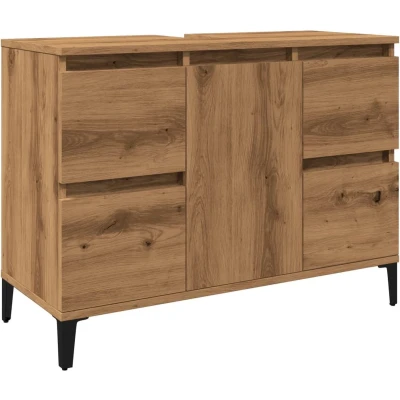 Afbeelding van Wastafelkast 80x33x60 cm bewerkt hout artisanaal eikenkleur