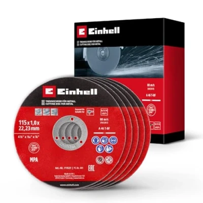 Afbeelding van Originele Einhell 5 stuks dunne metalen snijschijven, Ø 115 mm (dikte 1 mm, MPA gecertificeerd, lange levensduur, nauwkeurige en braamarme snede, voor haakse slijpers)