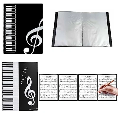 Afbeelding van 6 Pagina&#039;s Opbergmap + 40 Muziekmap Zwart A4 Sonwaha Deur Koor Bladmuziek Piano Uitvouwen Map voor Muziekbladmuziek Waterdicht