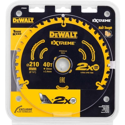 Afbeelding van DEWALT DT20433 QZ Cirkelzaagblad 210 x 30 2.4 mm Aantal tanden: 40 1 stuk(s)