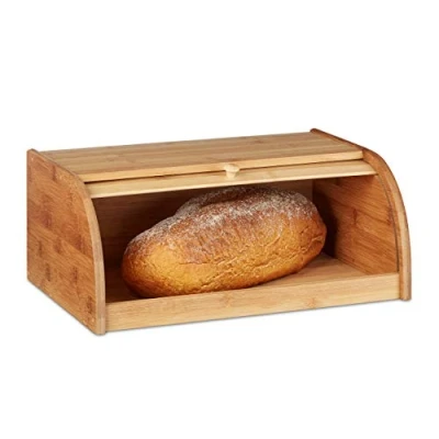 Afbeelding van Relaxdays Broodtrommel bamboe hout Brooddoos rolluik Broodkast Brood trommel / kast.
