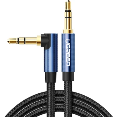 Afbeelding van Ugreen AUX audiokabel, 3,5 mm minijack haakse stekker, 2 m blauw (AV112)