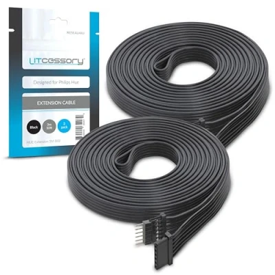 Afbeelding van Litcessory Verlengkabel voor Philips Hue Lightstrip Plus (3m, Pakket van 2, Zwart MIKRO 6 SPELD V4)