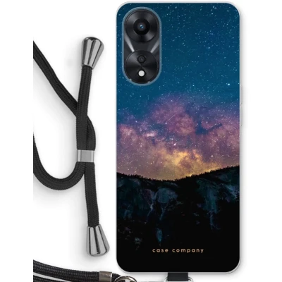 Afbeelding van Case Company® hoesje met Koord geschikt voor Oppo A78 5G Travel to space Telefoonhoesje Zwart Bescherming aan alle Kanten en Over de Schermrand