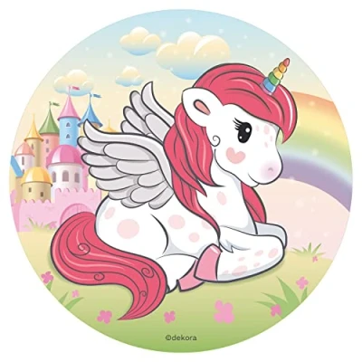 Image de Dekora Decoration Gateau Anniversaire Feuille Azyme d&#039;un Licorne 20 cm Diametre