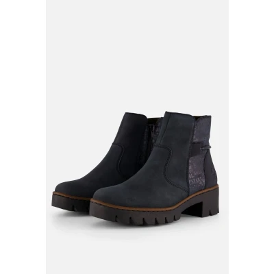 Afbeelding van Rieker Enkellaarsjes met plateauzool, Dames, Maat: 40, Blauw Leer/ synthetisch