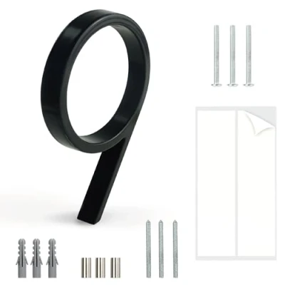 Afbeelding van HASWARE Zwevend huisnummerbord 5 inch (12 cm) moderne deurnummers verkeersbord adreshuisnummers, zwart metaal (Vernieuwd zwart, 9)