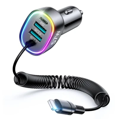 Afbeelding van 3 in 1 Autolader met USB C en A Digitale Display Snellader 30W Zwart