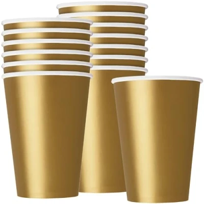 Afbeelding van Unique Party 33246 verpakking met 14 papieren bekers 270 ml goud