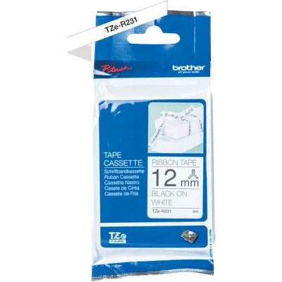 Afbeelding van Brother TZe stoffen lint voor P Touch 12 mm, zwart op wit tape beletteringsysteem