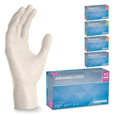 Afbeelding van ARNOMED latex handschoenen XS, wit, 500 stuks wegwerphandschoenen (5 dozen), stofvrij, wegwerphandschoenen, latexhandschoenen verkrijgbaar in de maten S, M, L en XL