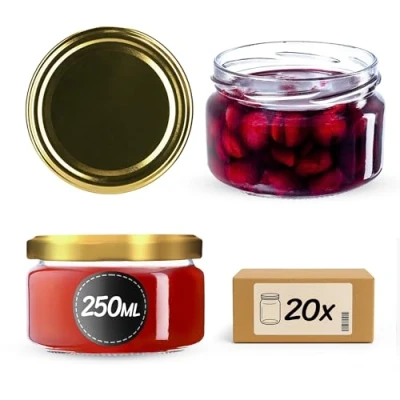 Afbeelding van KADAX Set van 20 kleine jampotten met luchtdichte deksels, 250 ml, ideaal als cadeau, goudkleurig, stuks