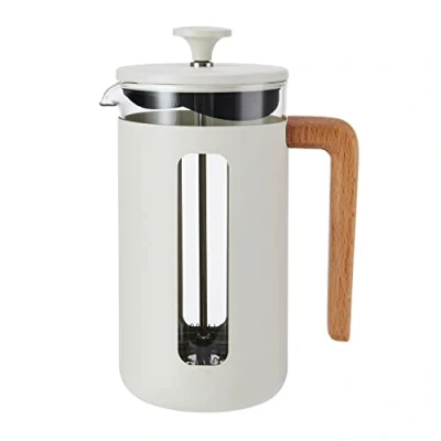 Afbeelding van Cafetière, 8 Cups, 1 L, RVS, Glas, Hout, Wit La Cafetière Pisa