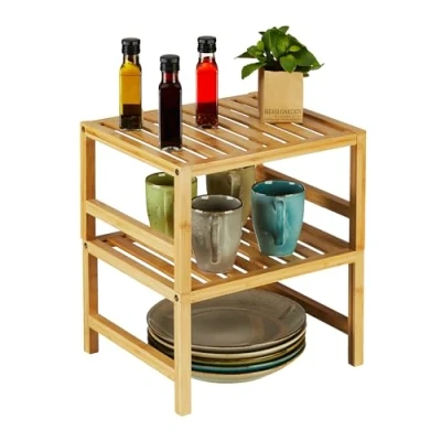 Afbeelding van Relaxdays keukenrek aanrecht set van 2 bamboe keukenkast organizer bordenrek bureau