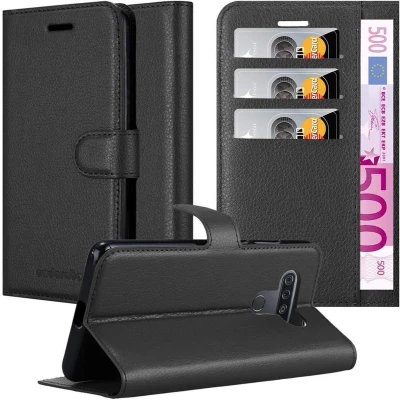 Afbeelding van Cadorabo Hoesje geschikt voor LG KQ51 in PHANTOM ZWART Beschermhoes met magnetische sluiting, standfunctie en kaartvakje Book Case Cover Etui