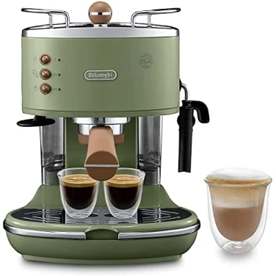 Image de De&#039;Longhi Icona Vintage ECOV 311.GR machine à café avec buse vapeur &quot;Cappuccino&quot; 15 bar vert olive