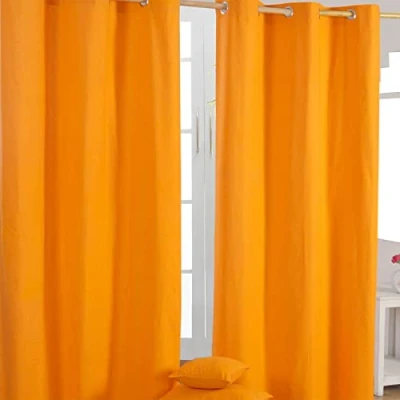 Afbeelding van Homescapes gordijnen met oogjes, effen oranje, set van 2, 100% katoen, 137 x 117 cm