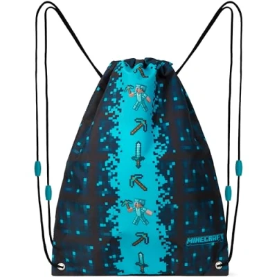 Afbeelding van Minecraft Tas met trekkoord voor kinderen, Creeper String zwemtas school, sport, polyethyleen tas, Blauw/Zwart