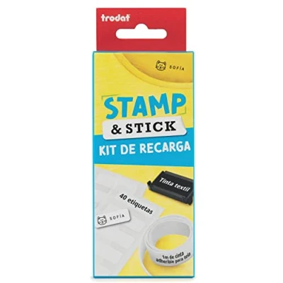 Afbeelding van Trodat Stamp and Stick navulset met 40 waterdichte etiketten, 1 m kledingtape en zwarte textielinktpatroon