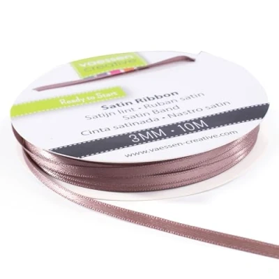 Afbeelding van Vaessen Creative Satijnen lint, 3 mm x 10 m, elegante glans voor het maken van kaarten, scrapbooks, cadeauverpakkingen en andere creatieve projecten, melkchocolade, mm, set stuks