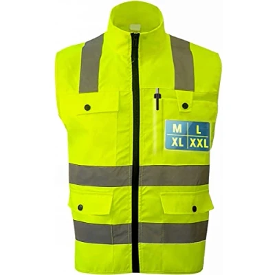 Afbeelding van Professioneel veiligheidsvest met zakken en ritssluiting, maat XL, zeer hoge zichtbaarheid, wasbaar, werkveiligheidsvest, neongeel, Neon geel