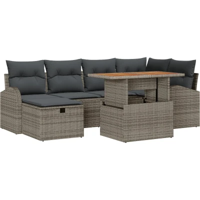 Afbeelding van vidaXL 7 delige Tuin Sofa Set met Kussens Grijs Poly Rattan