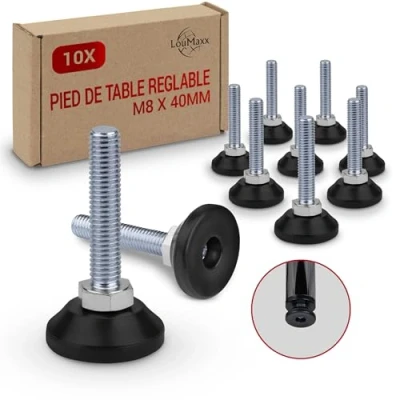 Afbeelding van LouMaxx Set van 10 verstelbare poten, M8 x 45 mm, stelschroeven, in hoogte schroefvoet, machinevoet, schroefpoten, stelschroeven met voet, mm