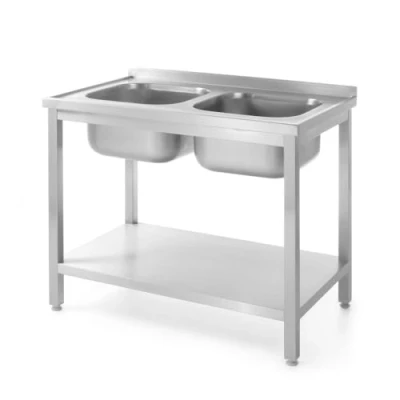 Afbeelding van Dubbele Spoeltafel Met Schap Voor Zelfmontage HENDI Kitchen Line 1000x600x(H)850mm Horeca &amp; Professioneel