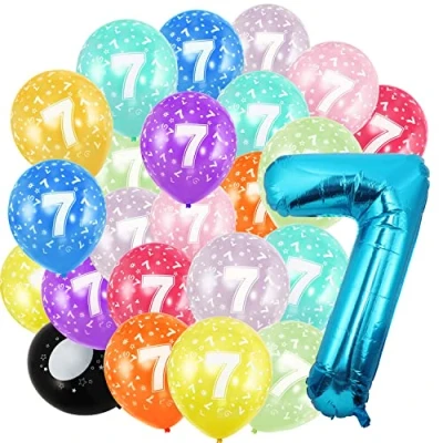 Afbeelding van 7 jaar verjaardagsballonnen en 20 ballonnen van 30 cm, blauwe folieballonnen 40 tot 101 verjaardagsdecoratie, cijferballon, heliumvliegen voor mannen vrouwen,