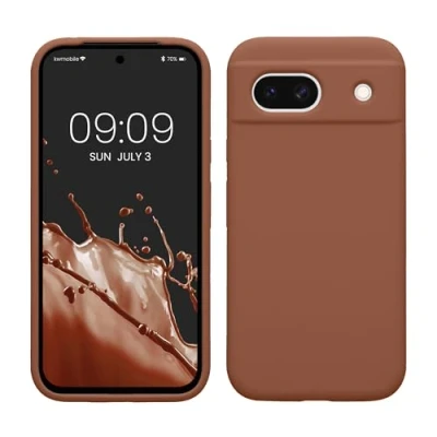 Afbeelding van kwmobile telefoonhoesje geschikt voor Google Pixel 8a Hoesje met siliconen coating Smartphone case in Mokka