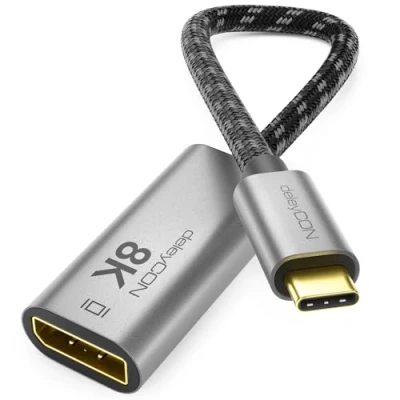 Afbeelding van deleyCON Adapter 8K USB C naar DisplayPort voor monitor (8K @60Hz / 4K @120Hz) van aluminium, Thunderbolt 3/4, iPhone 16, 15 Pro Max, iPad Pro/Air, Samsung Galaxy S24 S23, laptop