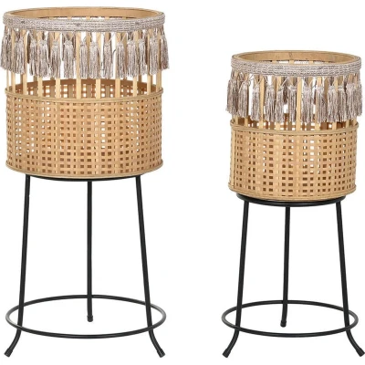 Afbeelding van Plantenbakkenset DKD Home Decor 35 x 68 cm 31 Natuurlijk Zwart Metaal Bruin Bam...