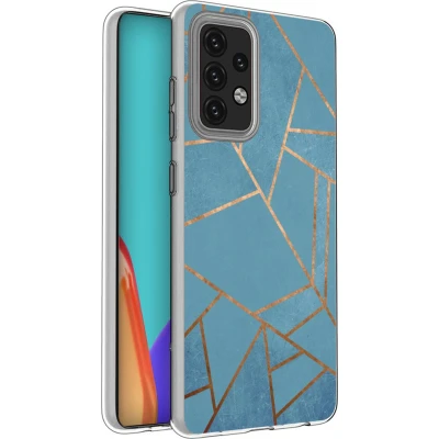 Afbeelding van iMoshion hoesje Geschikt voor Samsung Galaxy A52 (4G) / A52s (5G) Siliconen Design Blauw Meerkleurig Goud Blue Graphic