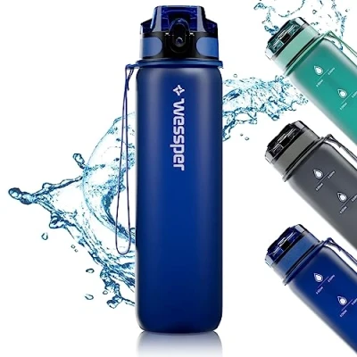 Afbeelding van Motivatie Waterfles 1 liter drinkfles met tijdmarkering Mat blauw