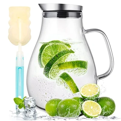 Afbeelding van susteas 2 liter glazen karaf met deksel en schenktuit, waterkaraf, ijsthee kan, voor zelfgemaakte drank/ijsthee/melk/koffie/wijn