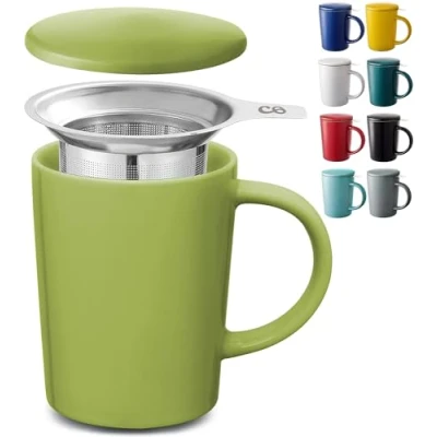 Afbeelding van Cosumy Theemok met theezeef en deksel, 400 ml, groot, keramiek, blijft lang warm (matcha groen)