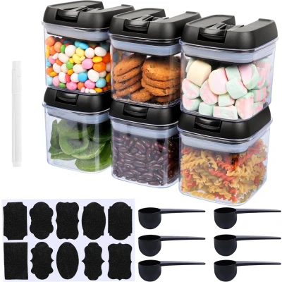 Afbeelding van Belle Vous 6 Stuks Voorraadpotten Met Lepel, Label &amp; Stift 500 ml Doorzichtige Plastic Kruidenpotjes Luchtdicht Voor Kruiden, Zout en Meer
