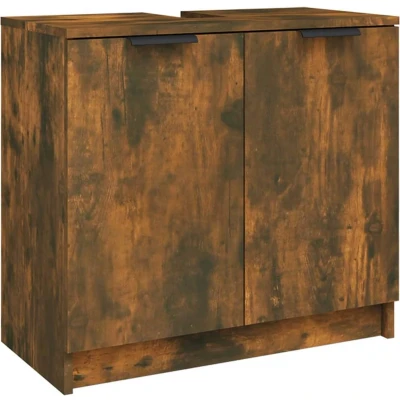 Afbeelding van Badkamerkast 64,5x33,5x59 cm bewerkt hout gerookt eikenkleurig