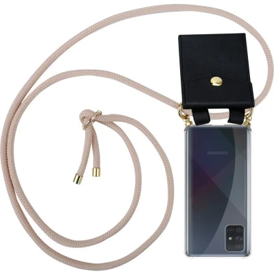 Afbeelding van Cadorabo Hoesje geschikt voor Samsung Galaxy A71 4G in PEARLY ROSE GOUD Silicone Mobiele telefoon ketting beschermhoes met gouden ringen, koordriem en afneembare etui