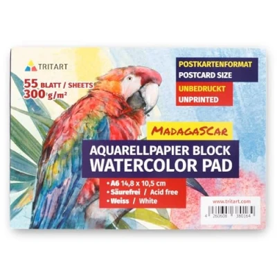 Afbeelding van Tritart A6 aquarelpapier 300g Tekenblok van 55 Pagina&#039;s in Wit DIN Aquarelblok om te Schilderen Waterverf of Handschriften Acrylpapier