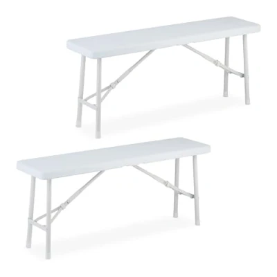 Afbeelding van Relaxdays bierbank partytent bank campingbank opvouwbaar 1 meter set van 2 wit