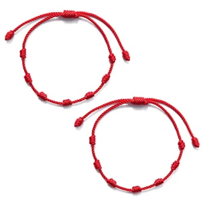 Afbeelding van YUSHU Set van 2 rode armbanden met 7 knopen ter bescherming tegen het boze oog, geluksamulet en sterrenbeeld, voor succes welvaart, één maat, Rood katoen, katoen