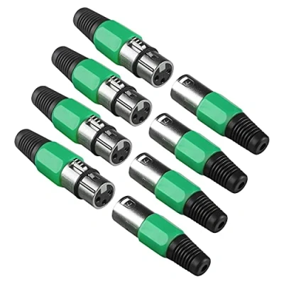 Afbeelding van 4 stuks XLR 3 polige kanonkoppen met stekker en voor DMX signaalkabel of kabelaansluiting bekabelde microfoon