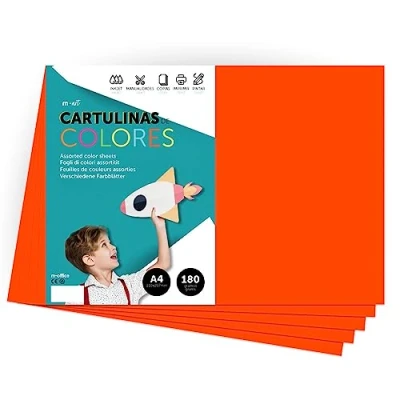 Afbeelding van Kleurrijk karton, A4, intensieve kleuren, 180 g, kleurrijke vellen voor handwerk, print je creatieve documenten en tekeningen, A4 · m office (25 vellen, oranje)