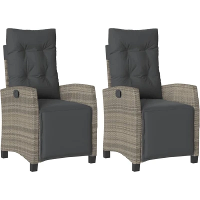 Afbeelding van vidaXL Tuinstoelen 2 st verstelbaar met voetensteun poly rattan grijs