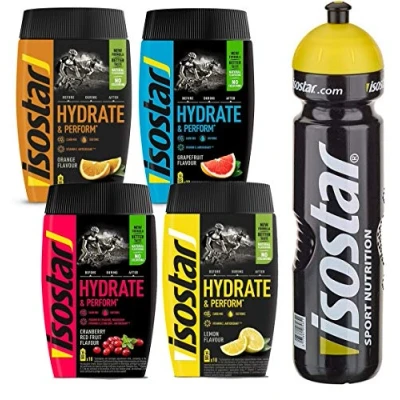 Image de Isostar Hydrate &amp; Perform Pamplemousse Citron Orange Canneberge + Bouteille D&#039;eau 1L Pack d&#039;offres