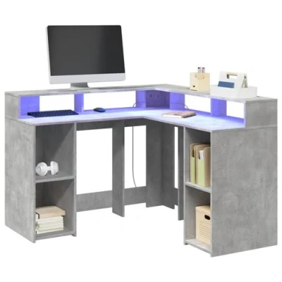 Image de vidaXL Bureau et lumières LED gris béton 130x130x91cm bois ingénierie3309450