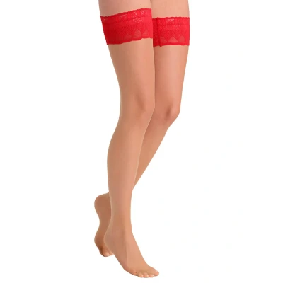 Afbeelding van Falke Lunelle 8 Denier STAY UPS Ultratransparent Shiny Overknee kousen, Dames, Maat: Large, Pow/red