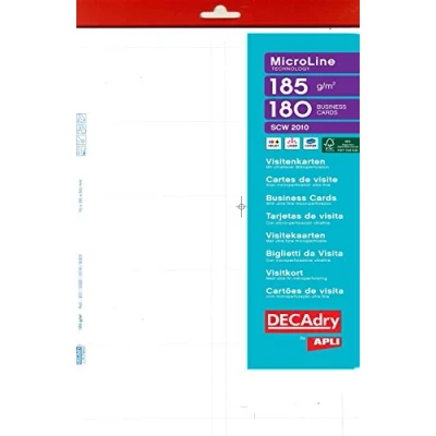 Afbeelding van Decadry visitekaarten MicroLine ft 85 x 54 mm, 185 g/m², 180 kaartjes